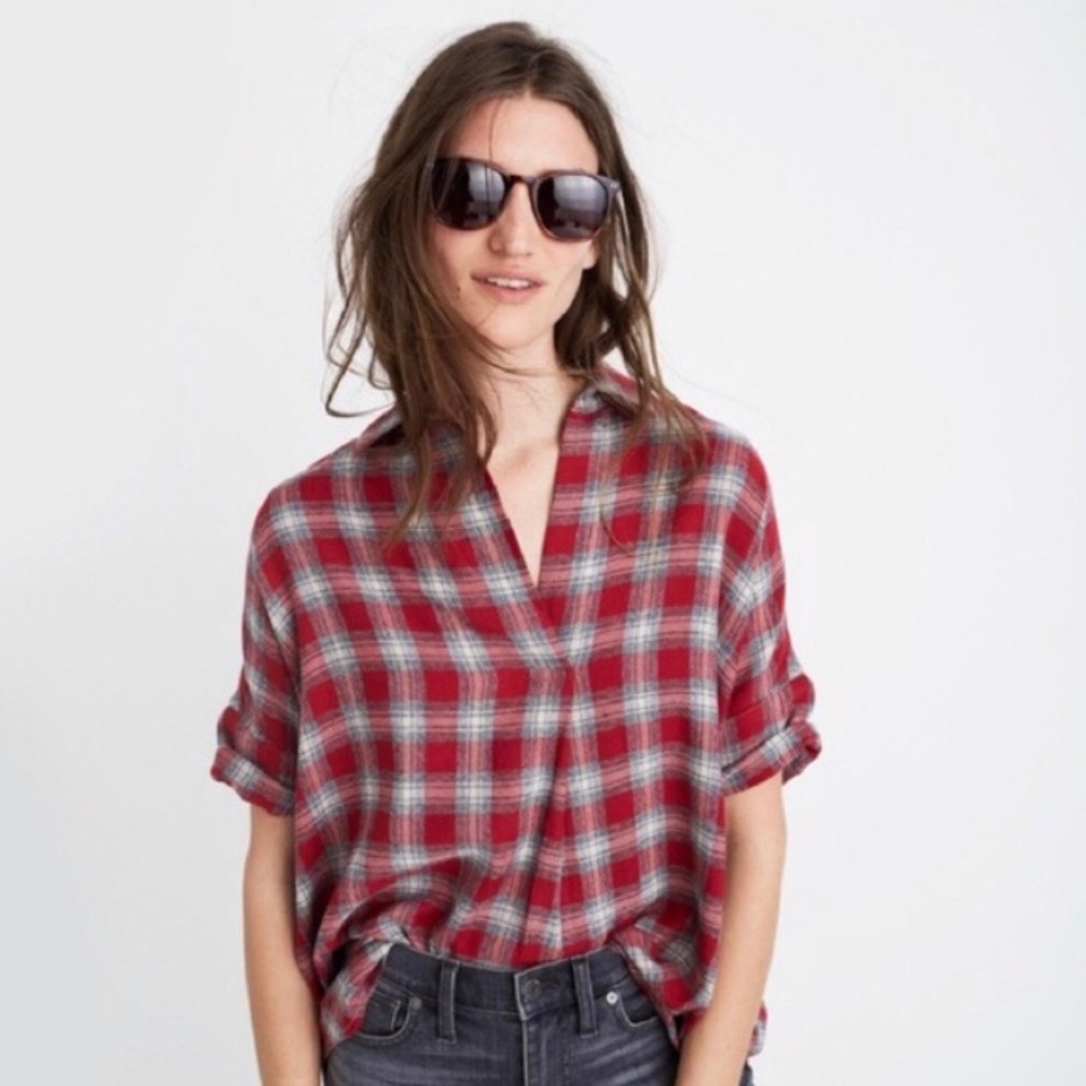 madewell flannel button back courier shirt plaid